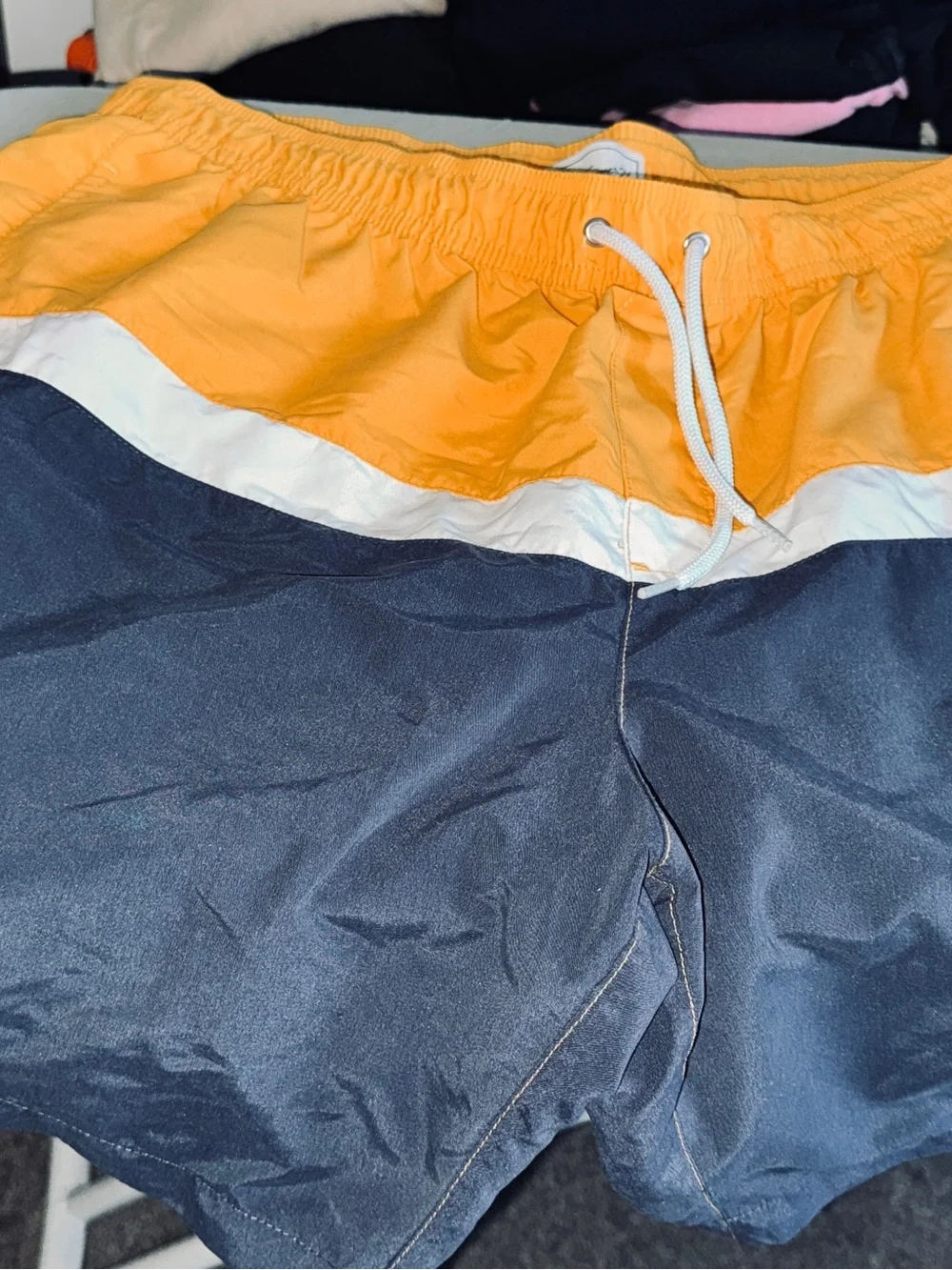 Forever 21 Yellow & White Elastic Swim Shorts